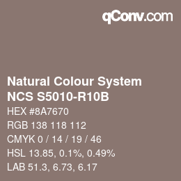 颜色代码: Natural Colour System<br>NCS S5010-R10B - Violettbraun | qconv.com