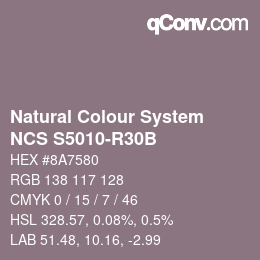 颜色代码: Natural Colour System<br>NCS S5010-R30B - Rosa | qconv.com