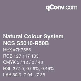 Color code: Natural Colour System<br>NCS S5010-R50B - Lilagrau | qconv.com