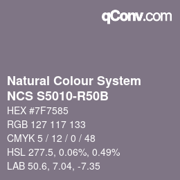 カラーコード: Natural Colour System<br>NCS S5010-R50B - Lilagrau | qconv.com