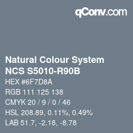 カラーコード: Natural Colour System<br>NCS S5010-R90B - Blaugrau | qconv.com