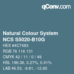カラーコード: Natural Colour System<br>NCS S5020-B10G - Blau | qconv.com