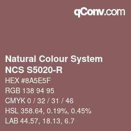 カラーコード: Natural Colour System<br>NCS S5020-R - Rotbraun | qconv.com