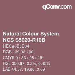 Color code: Natural Colour System<br>NCS S5020-R10B - Rotbraun | qconv.com