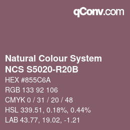 カラーコード: Natural Colour System<br>NCS S5020-R20B - Rotbraun | qconv.com