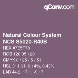 カラーコード: Natural Colour System<br>NCS S5020-R40B - Rotblau | qconv.com