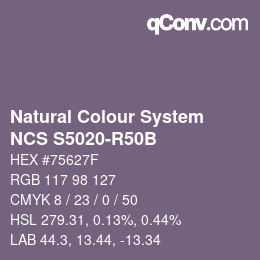 カラーコード: Natural Colour System<br>NCS S5020-R50B - Rotblau | qconv.com