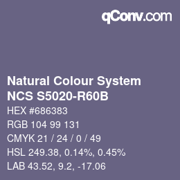 カラーコード: Natural Colour System<br>NCS S5020-R60B - Blaugrau | qconv.com