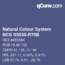 Color code: Natural Colour System<br>NCS S5030-R70B - Blau | qconv.com