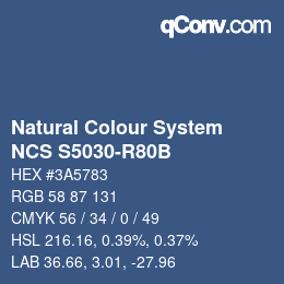 カラーコード: Natural Colour System<br>NCS S5030-R80B - Blau | qconv.com