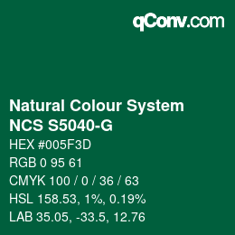 Color code: Natural Colour System<br>NCS S5040-G - Dunkelgrün | qconv.com