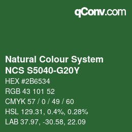 Color code: Natural Colour System<br>NCS S5040-G20Y - Dunkelgrün | qconv.com