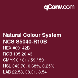 颜色代码: Natural Colour System<br>NCS S5040-R10B - Dunkelrot | qconv.com