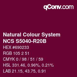 カラーコード: Natural Colour System<br>NCS S5040-R20B - Dunkelrot | qconv.com