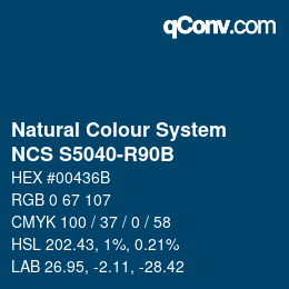 颜色代码: Natural Colour System<br>NCS S5040-R90B - Blau | qconv.com