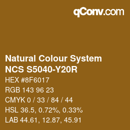 颜色代码: Natural Colour System<br>NCS S5040-Y20R - Braun | qconv.com