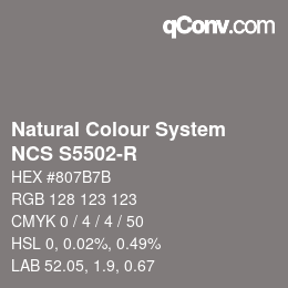 カラーコード: Natural Colour System<br>NCS S5502-R - Grau | qconv.com