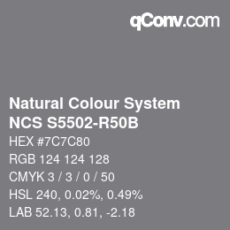 颜色代码: Natural Colour System<br>NCS S5502-R50B - 自 2022 | qconv.com