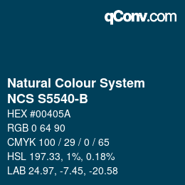 カラーコード: Natural Colour System<br>NCS S5540-B - Blau | qconv.com