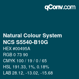 カラーコード: Natural Colour System<br>NCS S5540-B10G - Blau | qconv.com