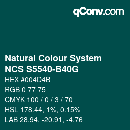 Color code: Natural Colour System<br>NCS S5540-B40G - Dunkelgrün | qconv.com