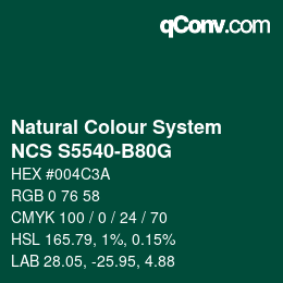 カラーコード: Natural Colour System<br>NCS S5540-B80G - Dunkelgrün | qconv.com