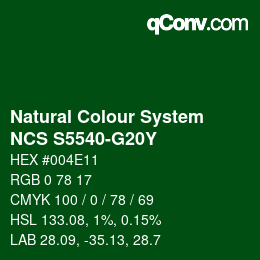 颜色代码: Natural Colour System<br>NCS S5540-G20Y - Grün | qconv.com