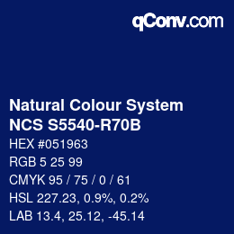 カラーコード: Natural Colour System<br>NCS S5540-R70B - Blau | qconv.com