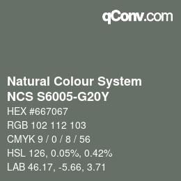 カラーコード: Natural Colour System<br>NCS S6005-G20Y - Dunkelgrau | qconv.com