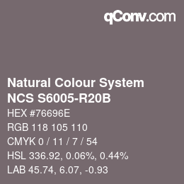 Color code: Natural Colour System<br>NCS S6005-R20B - Braungrau | qconv.com