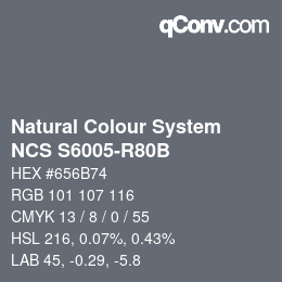 カラーコード: Natural Colour System<br>NCS S6005-R80B - Blaugrau | qconv.com