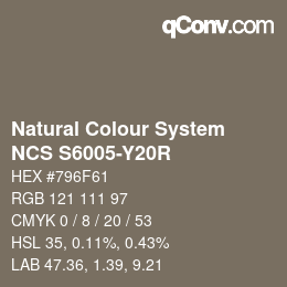 Código de color: Natural Colour System<br>NCS S6005-Y20R - Braungrau | qconv.com