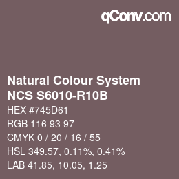 カラーコード: Natural Colour System<br>NCS S6010-R10B - Braun | qconv.com