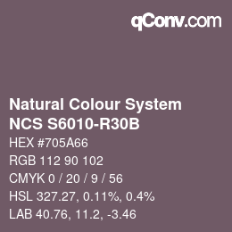 颜色代码: Natural Colour System<br>NCS S6010-R30B - Braunviolett | qconv.com