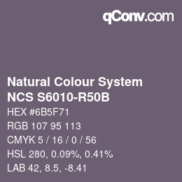 Color code: Natural Colour System<br>NCS S6010-R50B - Braunviolett | qconv.com
