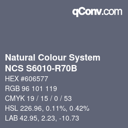 カラーコード: Natural Colour System<br>NCS S6010-R70B - Blaugrau | qconv.com