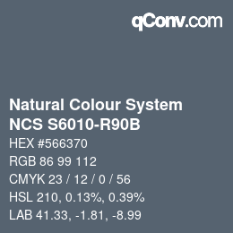 カラーコード: Natural Colour System<br>NCS S6010-R90B - Blaugrau | qconv.com