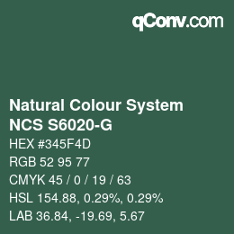 颜色代码: Natural Colour System<br>NCS S6020-G - Dunkelgrün | qconv.com