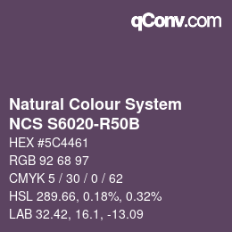 Farbcode: Natural Colour System<br>NCS S6020-R50B - Dunkelviolett | qconv.com