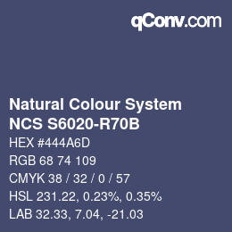 Código de color: Natural Colour System<br>NCS S6020-R70B - Dunkelblau | qconv.com