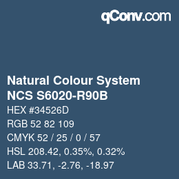 颜色代码: Natural Colour System<br>NCS S6020-R90B - Dunkelblau | qconv.com