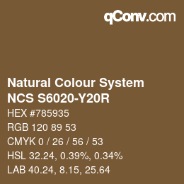 Color code: Natural Colour System<br>NCS S6020-Y20R - Braun | qconv.com