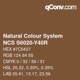 颜色代码: Natural Colour System<br>NCS S6020-Y40R - Braun | qconv.com
