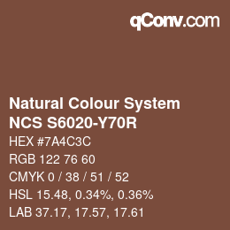 Color code: Natural Colour System<br>NCS S6020-Y70R - Braun | qconv.com