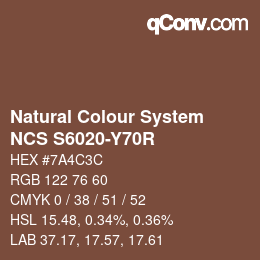 カラーコード: Natural Colour System<br>NCS S6020-Y70R - Braun | qconv.com