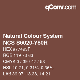 Color code: Natural Colour System<br>NCS S6020-Y80R - Rotbraun | qconv.com