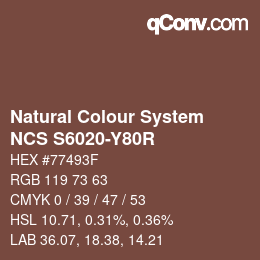 Farbcode: Natural Colour System<br>NCS S6020-Y80R - Rotbraun | qconv.com