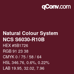 Color code: Natural Colour System<br>NCS S6030-R10B - Weinrot | qconv.com