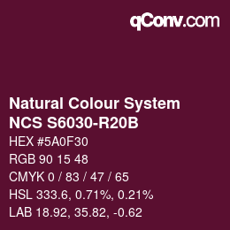 Color code: Natural Colour System<br>NCS S6030-R20B - Bordeaux | qconv.com