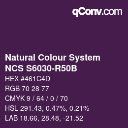 Color code: Natural Colour System<br>NCS S6030-R50B - Violett | qconv.com